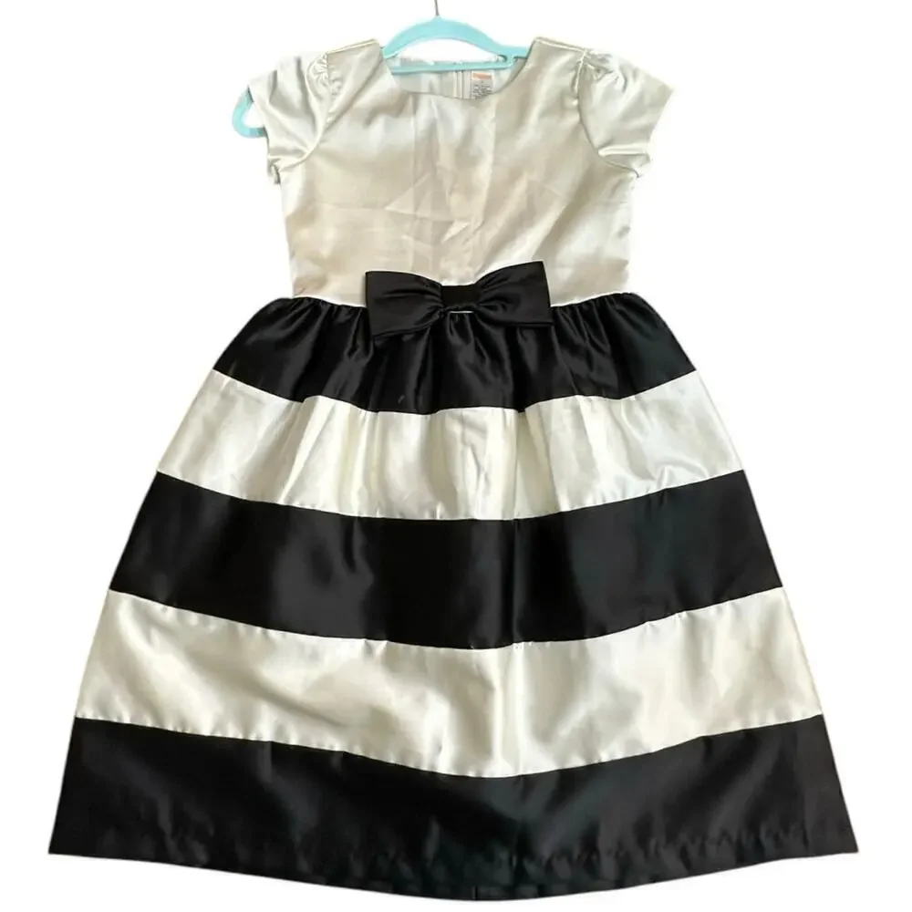 Gymboree Black & Ivory Striped Print Tiered Christmas Holiday Dress Size 10